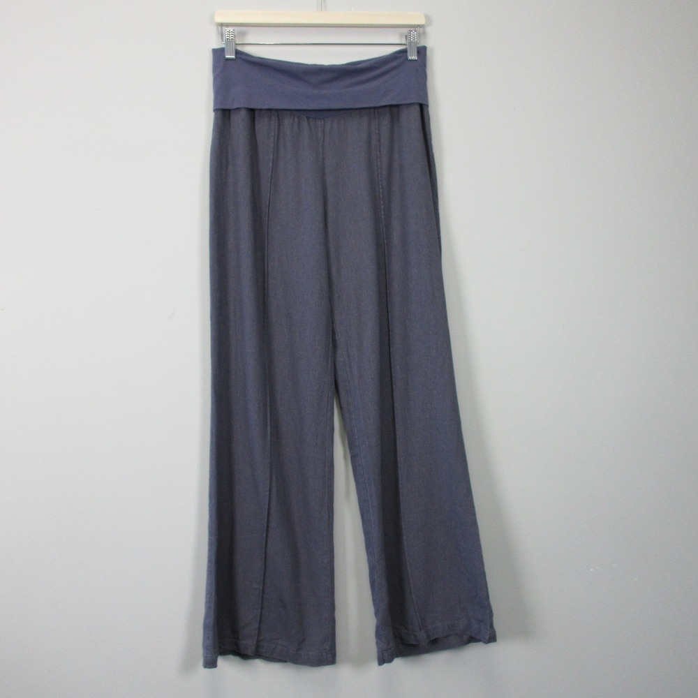 Just Living Wide Leg Casual Pants Women M Purple Fold Over Linen Coastal 338